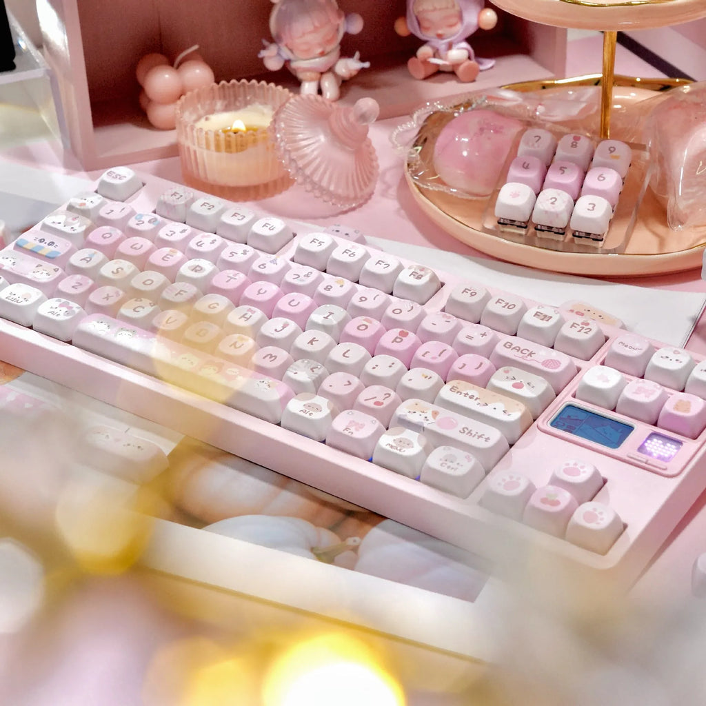 MOA Height pink cartoon design sublimation key caps for mechanical keyboards.