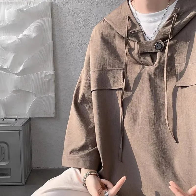 Men's hooded short sleeve T-shirt in loose summer fit available in multiple colours and sizes