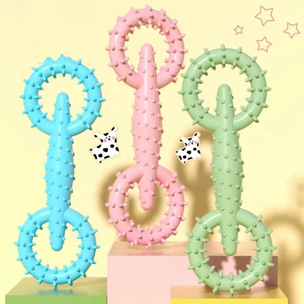 Blue TPR dog chew toy ring measuring 16cm diameter for puppy teething and interactive play