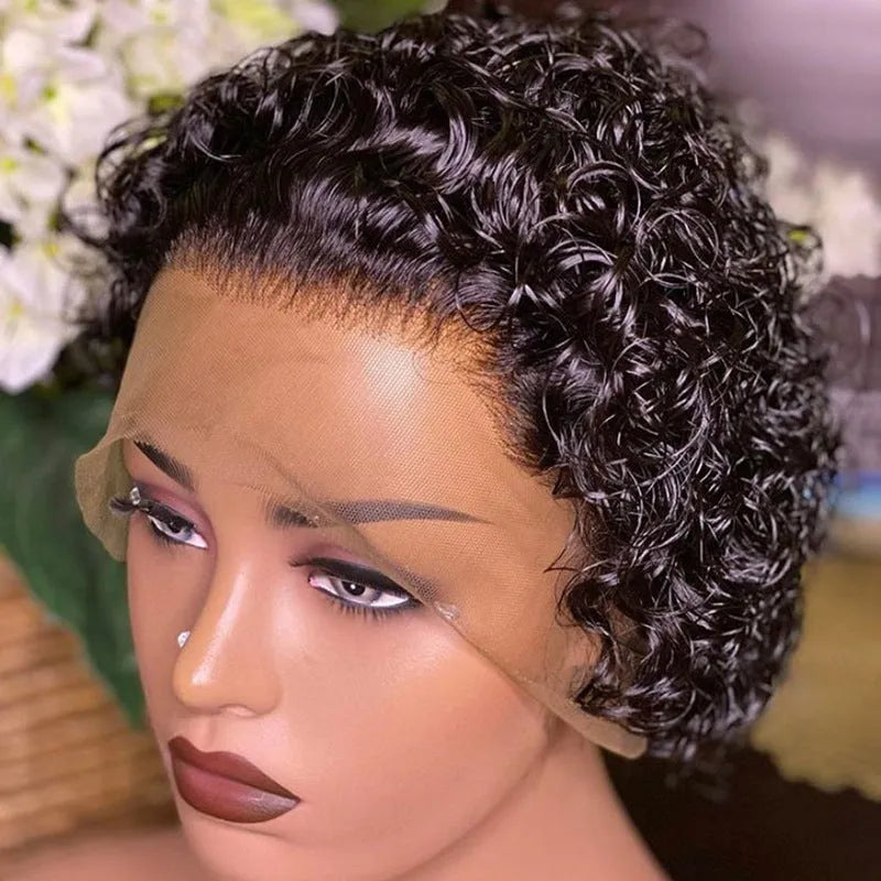 Black human hair pixie wig with 13x1 colour on lace hair cover