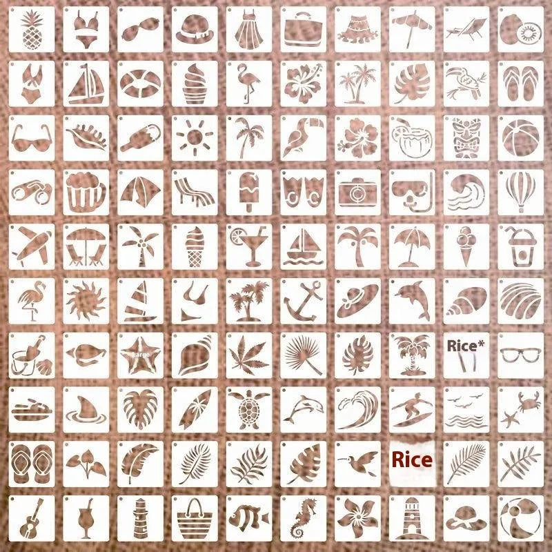 Milky white PET film spray painting templates showing flower, animal, letter, and pattern designs