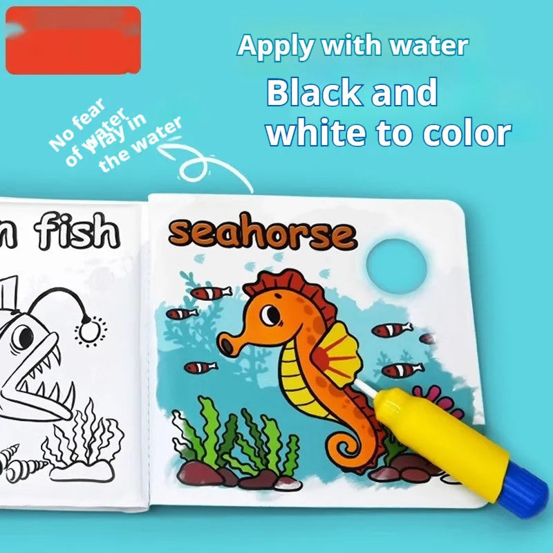 Colour changing bath book for babies with waterproof PEVA pages showing animal friends design