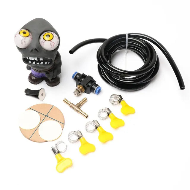 Turbo car blow-off valve decompress ornament kit with explosive eye zombie doll and pressure regulation components