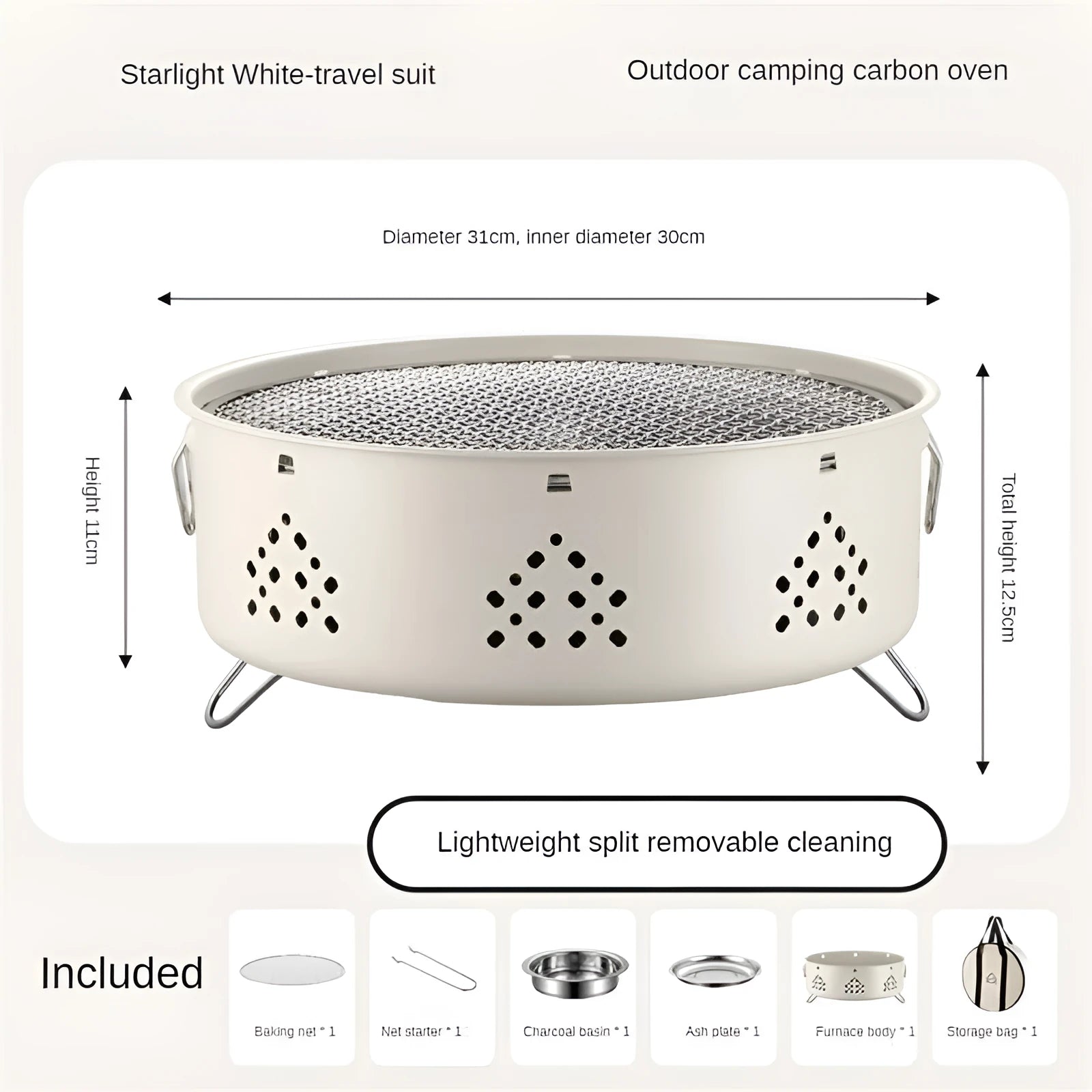 Portable stainless steel barbecue grill with detachable design and storage bag for outdoor cooking