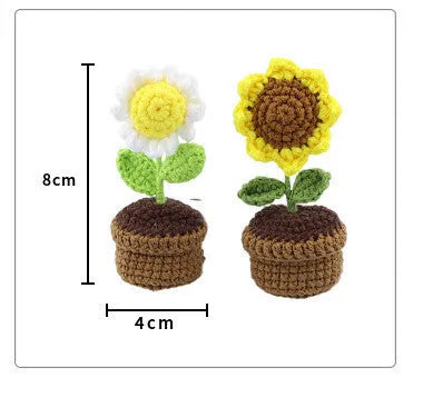 Wool felt car air vent clip with potted plant design measuring 4cm by 8cm