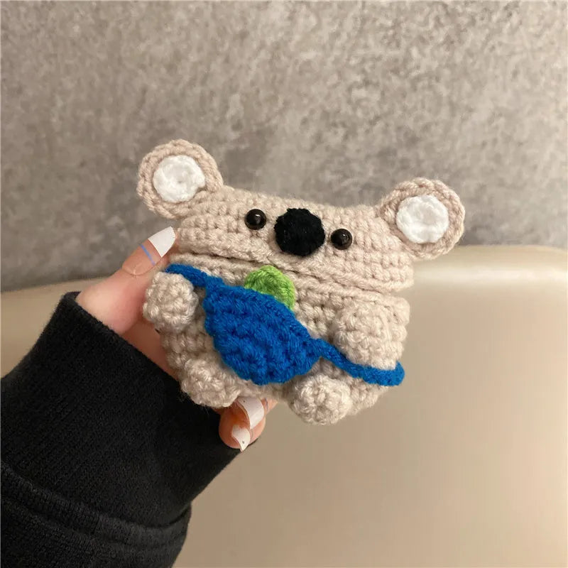 Hand-knitted koala bear backpack design AirPods protective cover for multiple Apple AirPods models