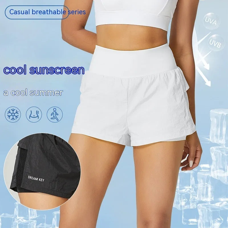 Women's cotton blend quick-dry sports shorts in loose casual fit showing colour options