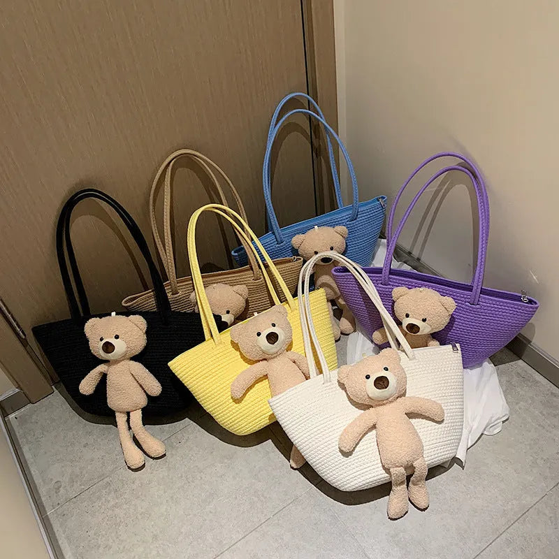 Cotton and linen woven bag with dumpling shape, three-dimensional pockets and double shoulder straps