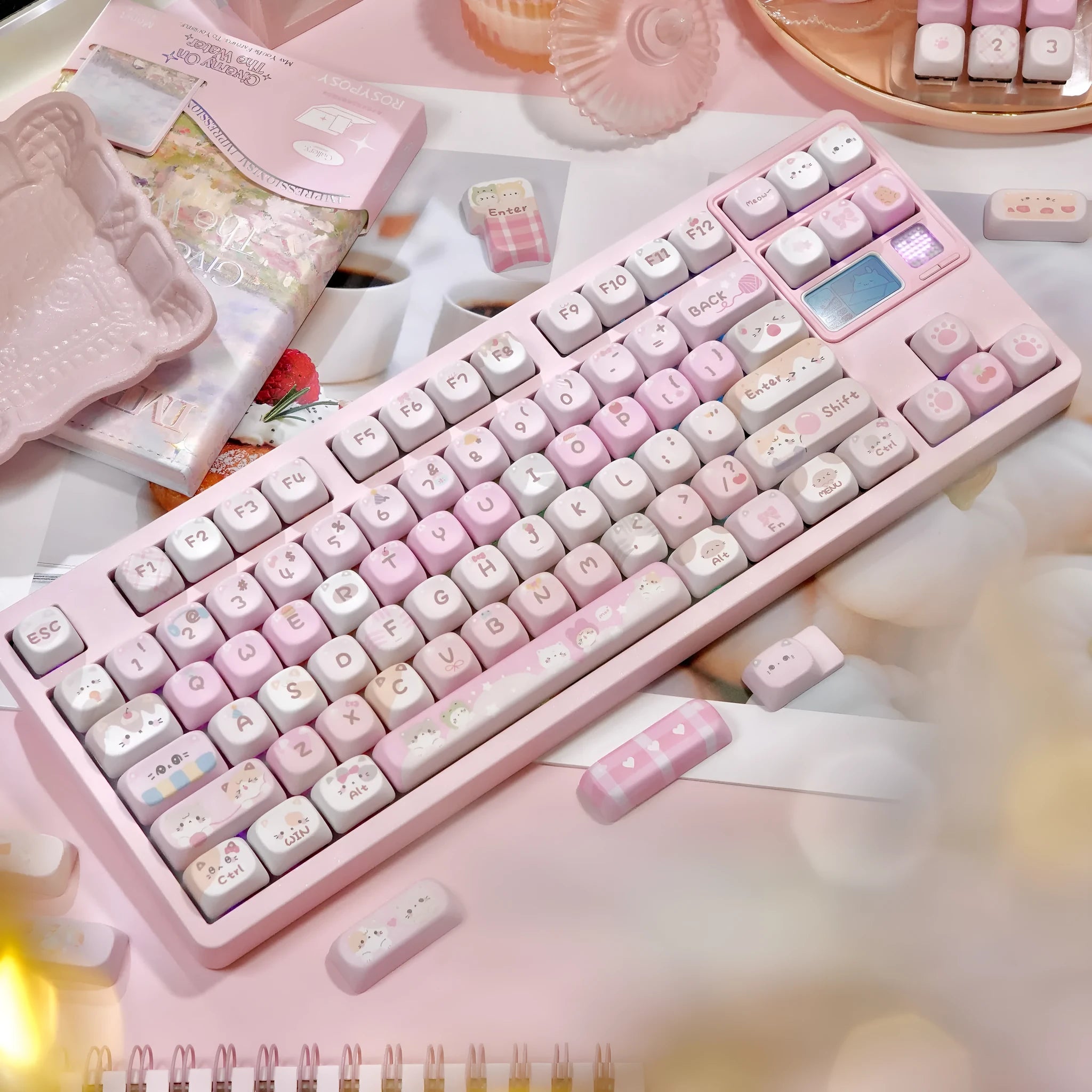 MOA Height pink cartoon design sublimation key caps for mechanical keyboards.