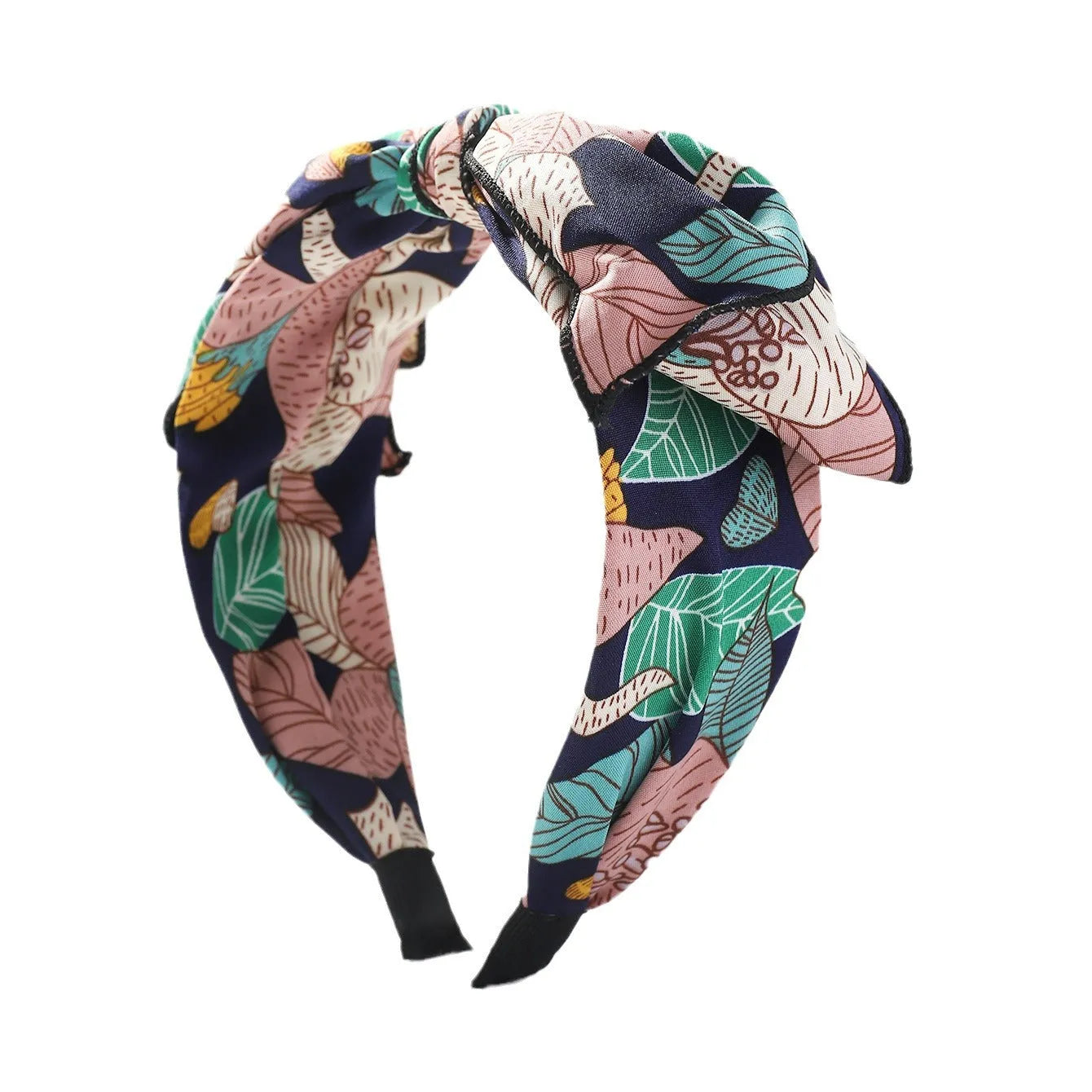Handmade cloth hair bow with printed orchid and daisy flowers in pastoral style for women