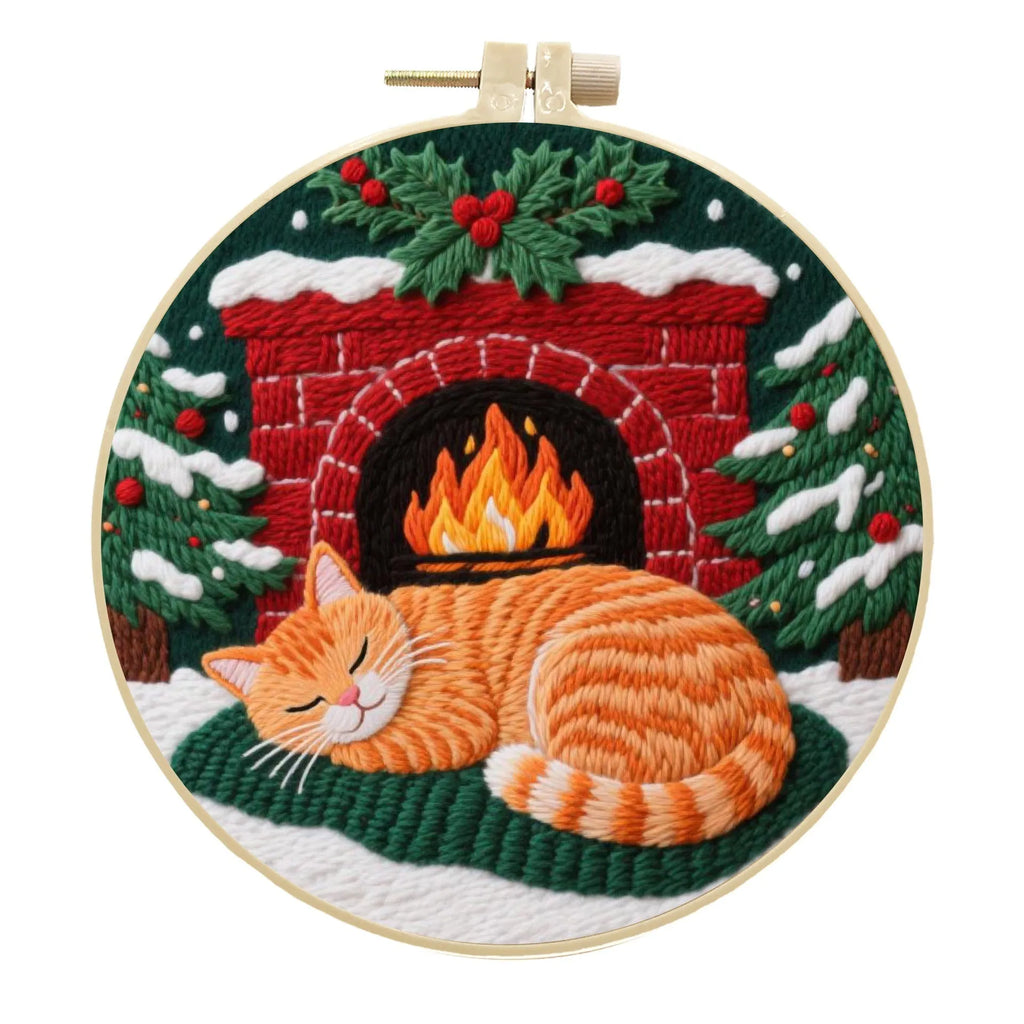 Autumn fruit pattern embroidery kit with cotton linen fabric and imitation bamboo hoop.