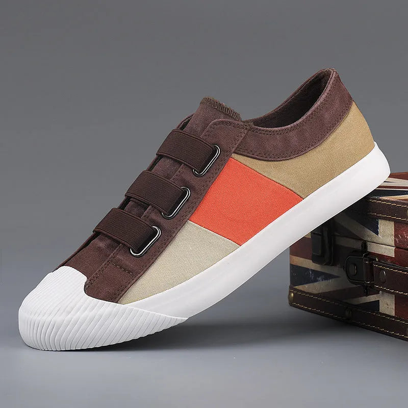 Men's low-top canvas sneakers with elastic band closure in neutral colour options