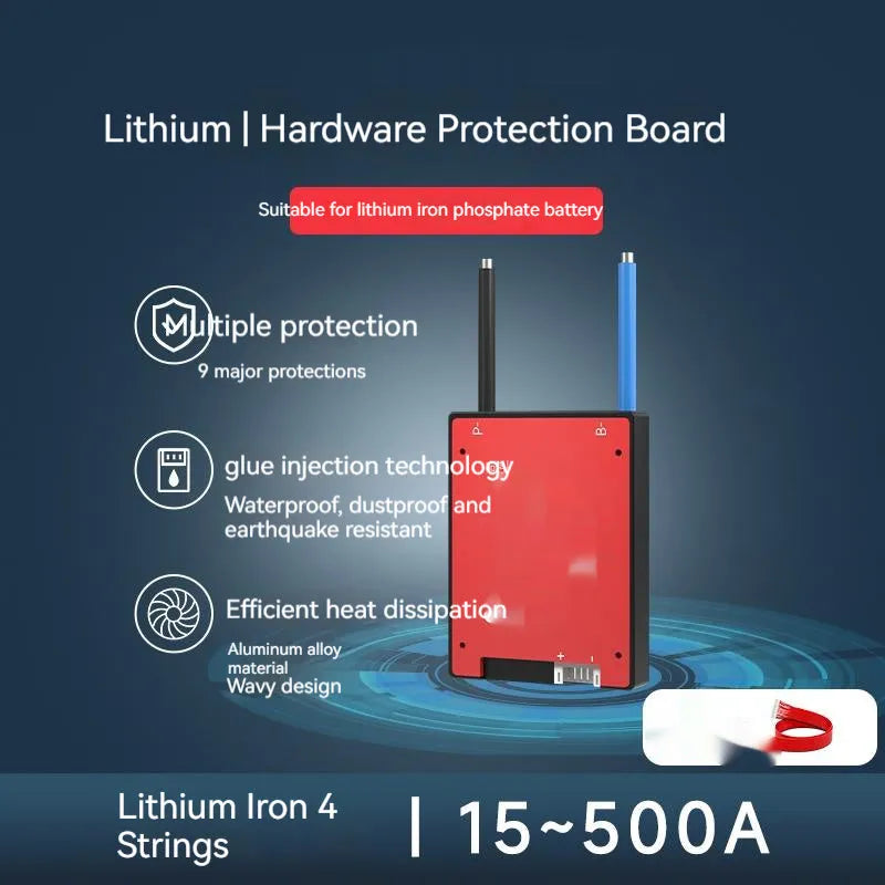 Dali 12V lithium iron phosphate battery protection circuit board with connector ports.
