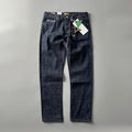 Men's straight-leg denim trousers in primary colour showing mid-waist design and traditional American retro styling