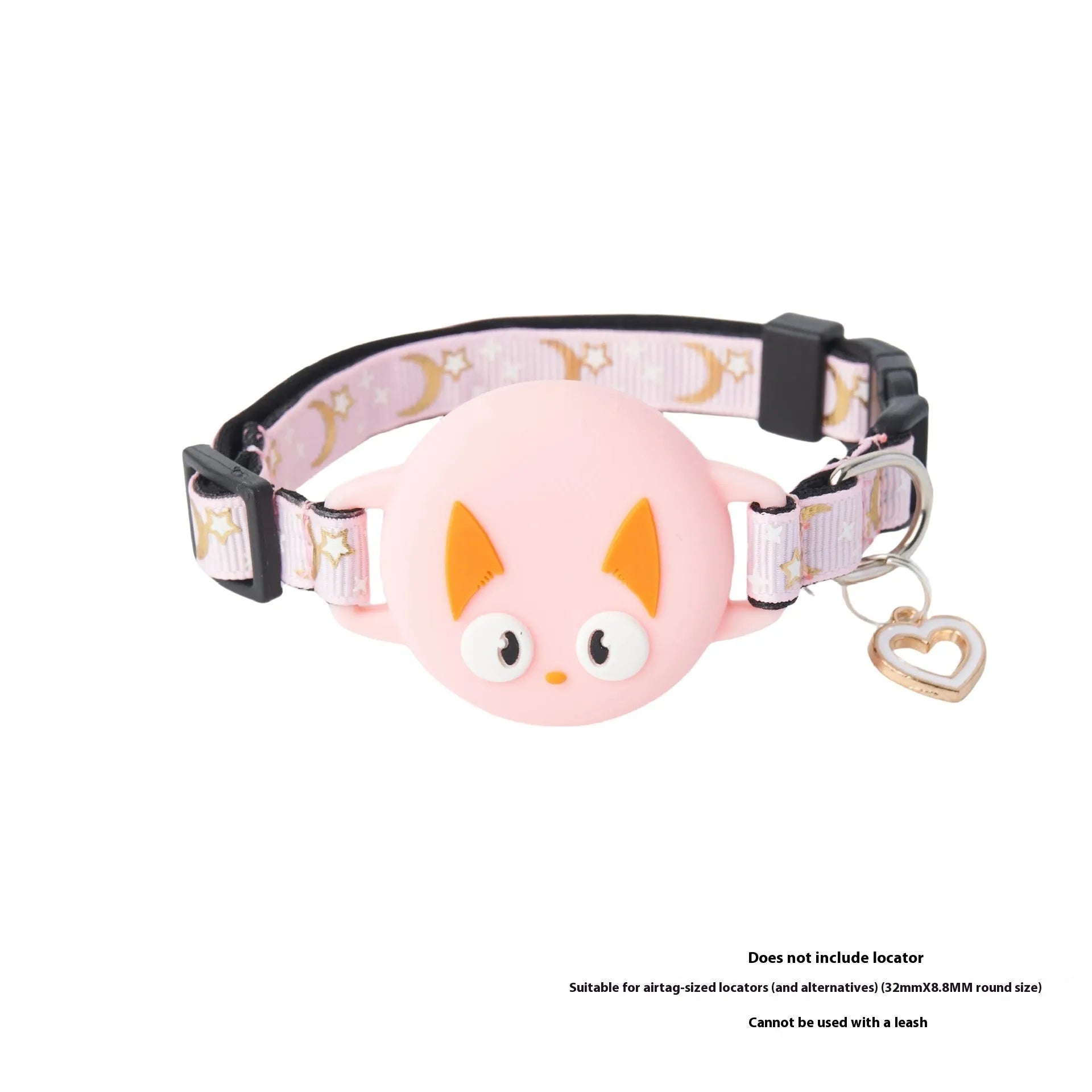 Pink and blue adjustable plastic AirTag cases shown as cat collars with size options S and M