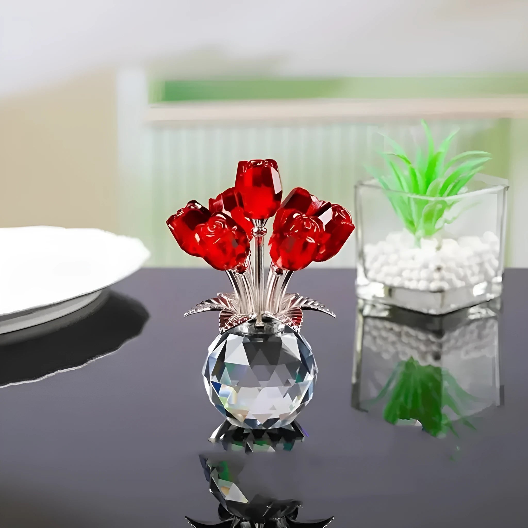 K9 crystal glass rose decoration in geometric shape with Chinese style design