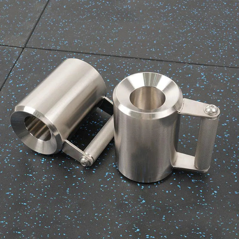 Single polished silver stainless steel dumbbell cup for weightlifting, rated at 8 kg.