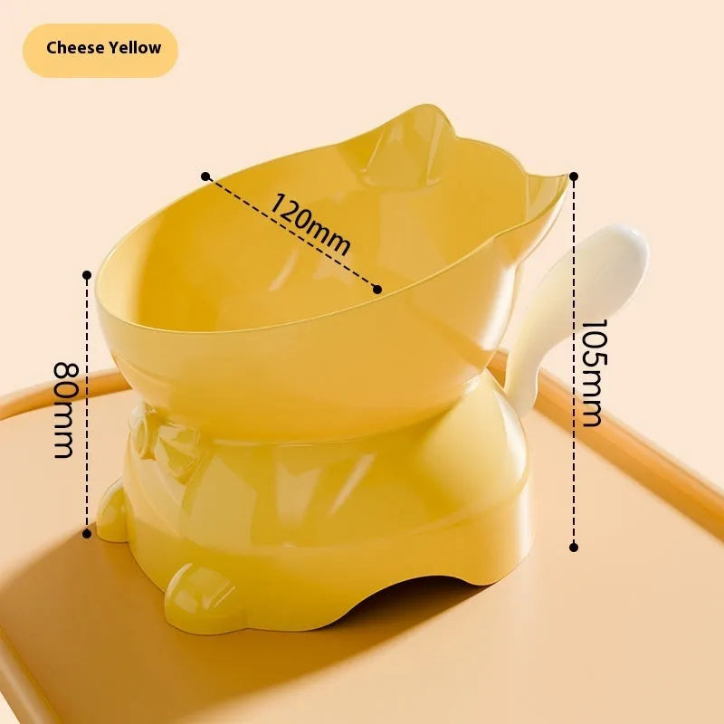Stainless steel tilted anti-fall cat bowl in black, blue, pink, and yellow colour options.