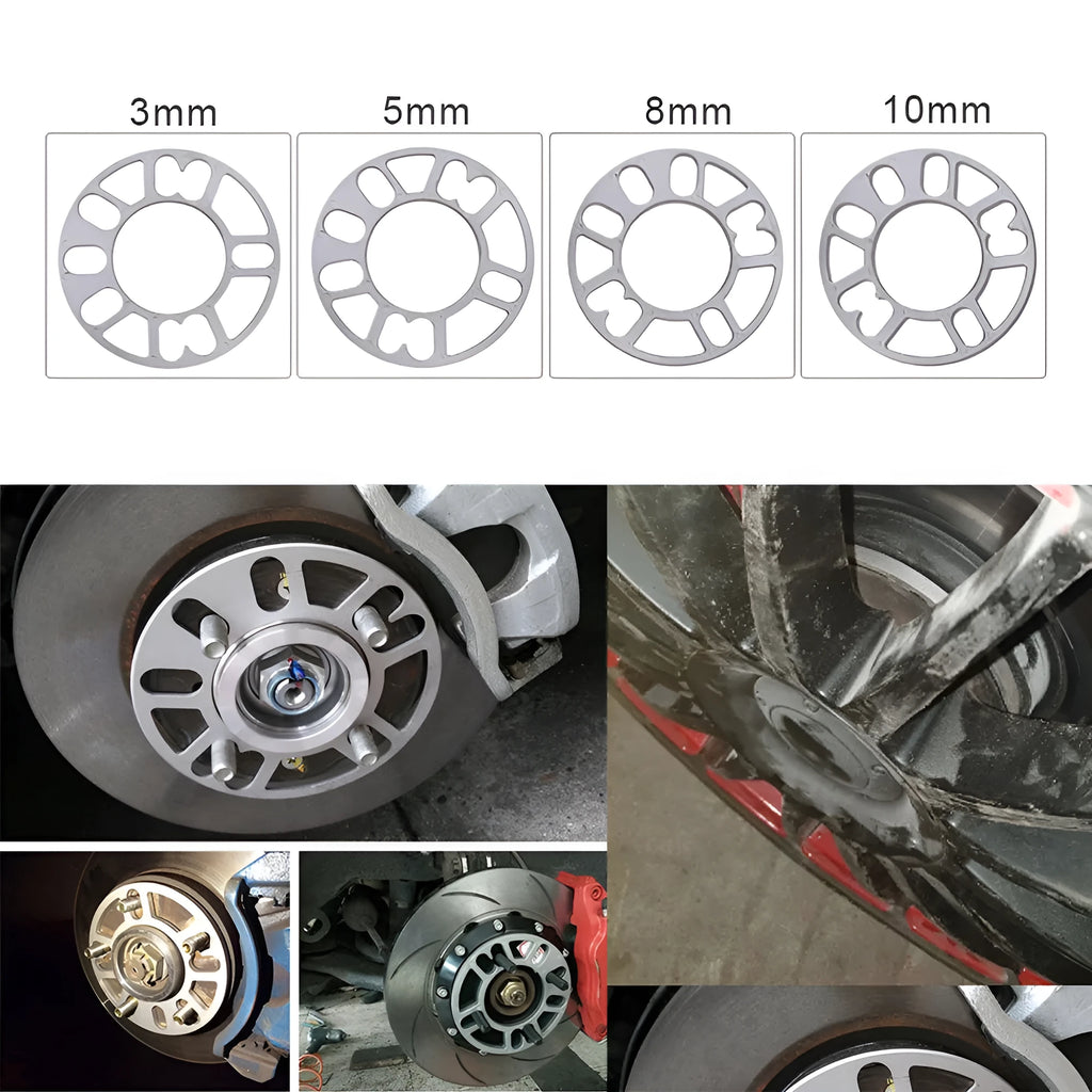 Aluminium wheel hub widening spacer gasket for automotive brake clearance in multiple thicknesses