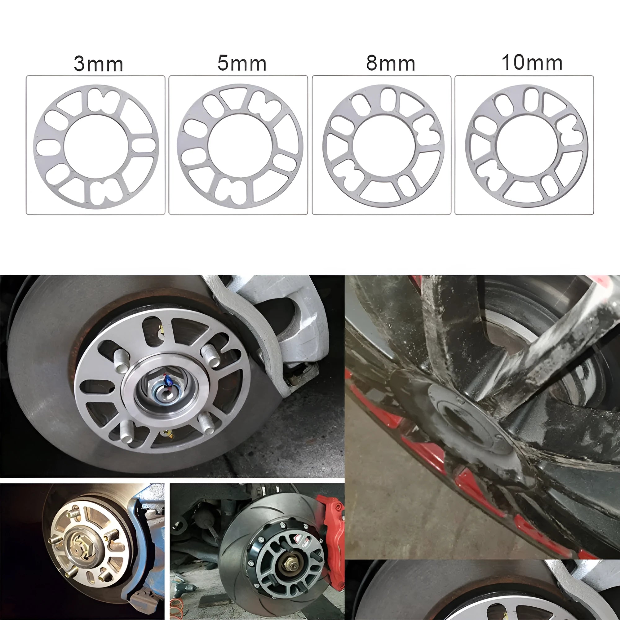 Aluminium wheel hub widening spacer gasket for automotive brake clearance in multiple thicknesses