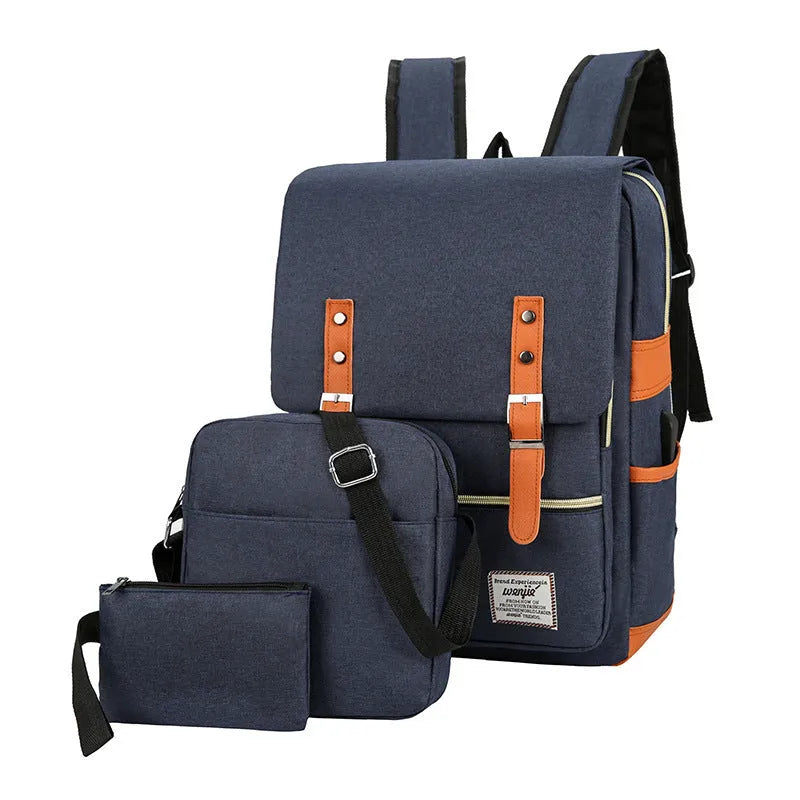 Three-piece waterproof Oxford cloth business backpack in grey with curved shoulder straps