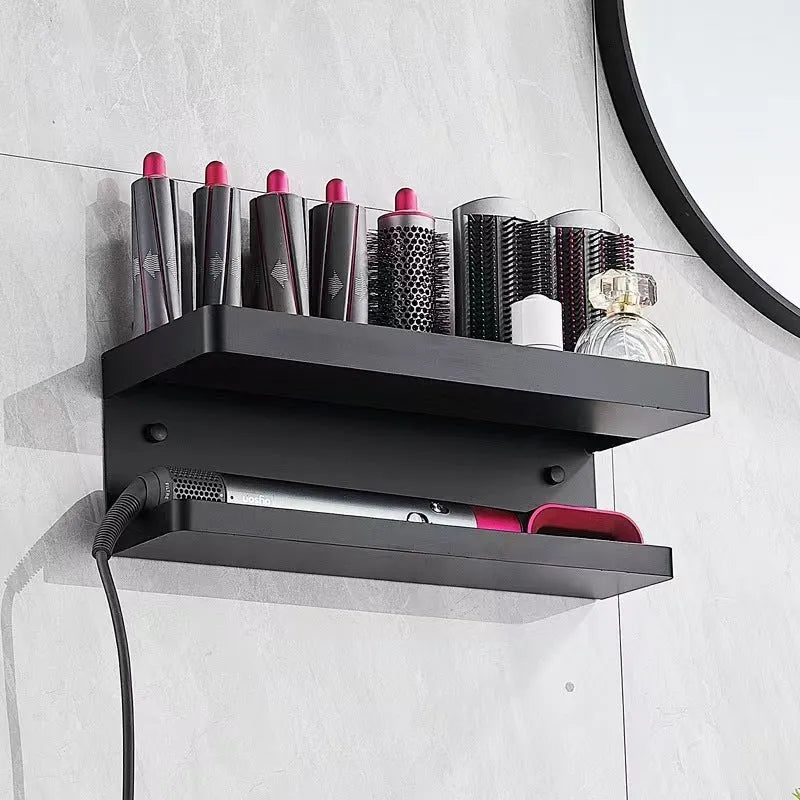 White aluminium bathroom storage rack with Marcel waver shape for hair curler organisation