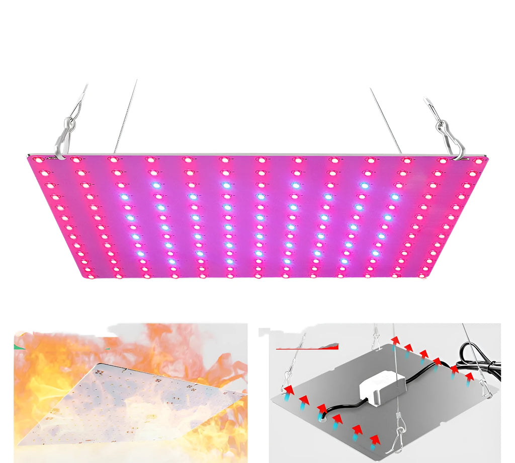 D-section aluminum LED plant grow light with hook for hanging above plants.