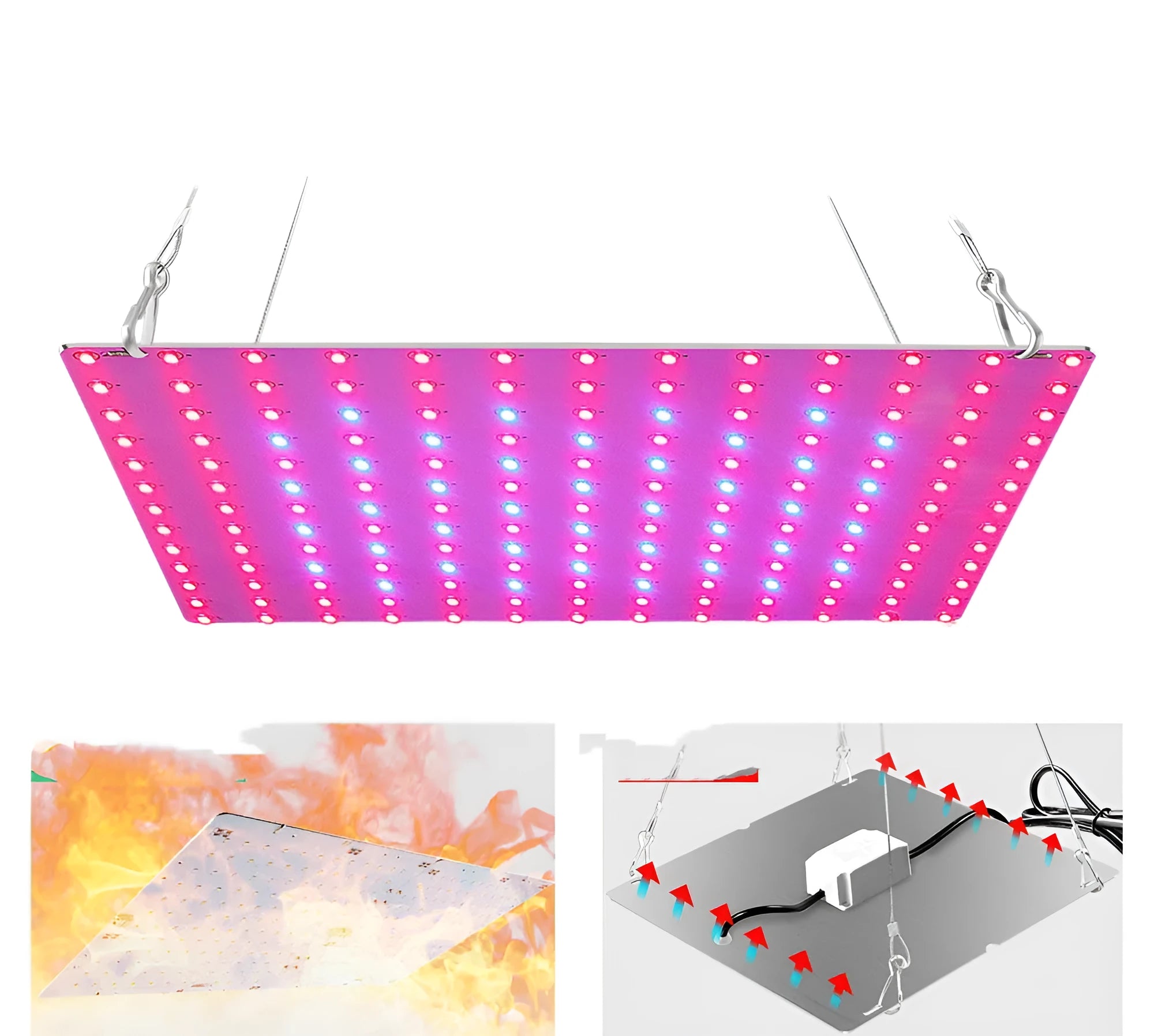 D-section aluminum LED plant grow light with hook for hanging above plants.