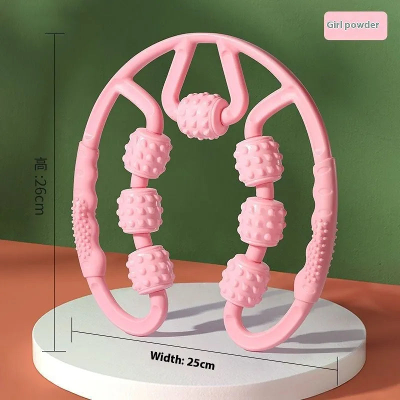 Ring clip leg massager roller with twelve wheels in macaron pink colour
