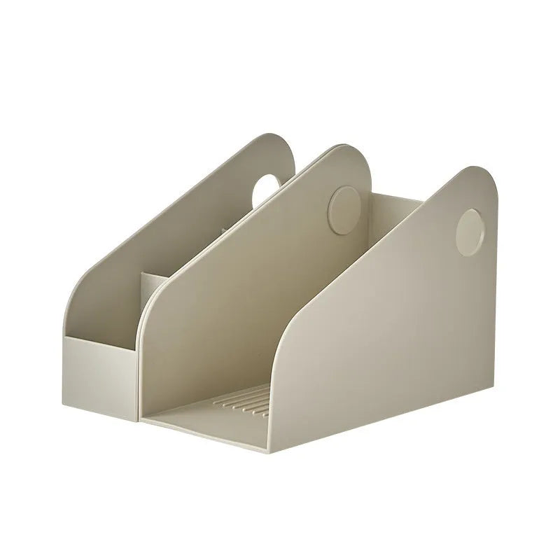 Plastic desktop stationery organiser with two-layer grid storage in milk coffee colour