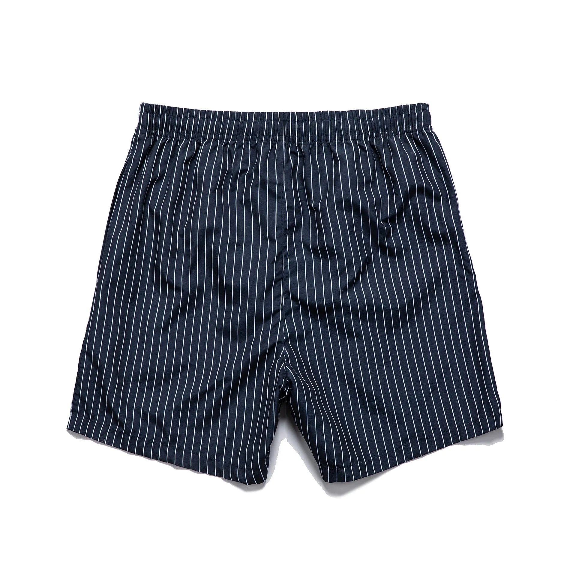 Polyester fibre striped beach shorts in navy blue, grey, khaki, or light blue colours