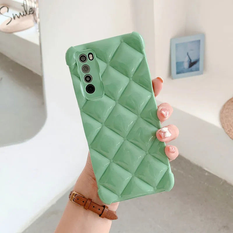 Silicone phone case for Huawei P30, P40, Mate40, and Nova9 models in black, green, pink, or white.