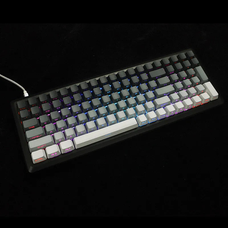 Dual colour gradient PBT dip dyed positive engraved transparent OEM keycaps for mechanical keyboards
