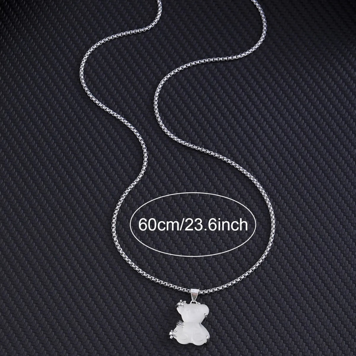 White K-color alloy bear pendant on titanium steel lock chain necklace