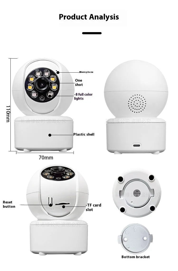 1080p HD WiFi Bluetooth home security camera with ceiling mount and dual-light panoramic monitoring