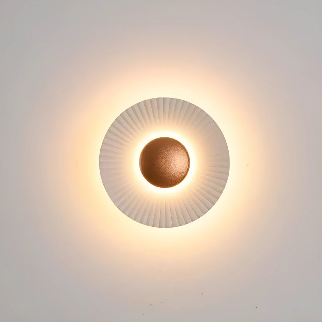Round wall lamp with aluminium shade in multiple colour options including white and gold combinations