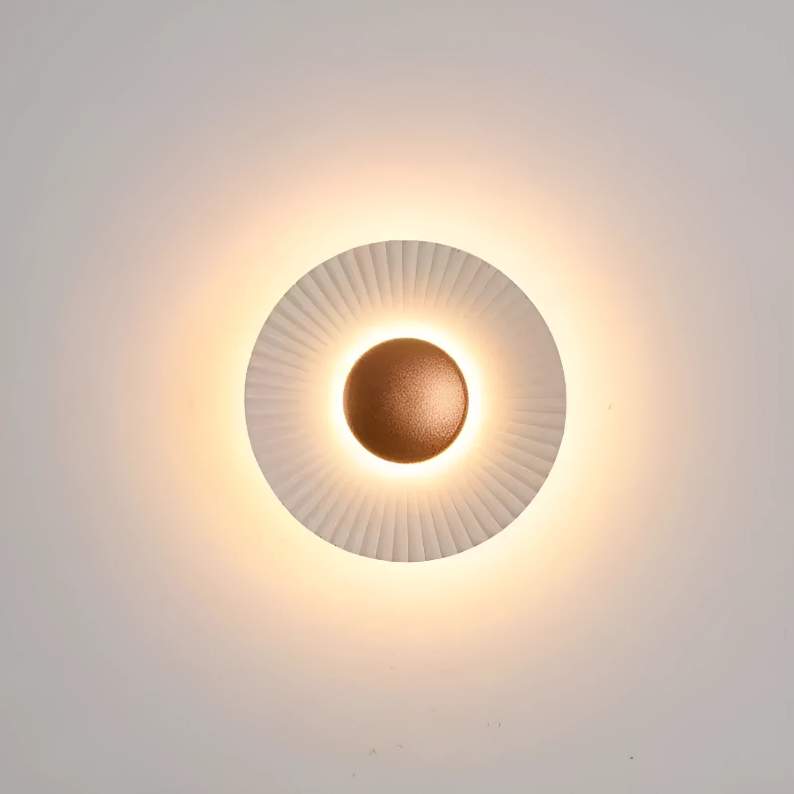 Round wall lamp with aluminium shade in multiple colour options including white and gold combinations