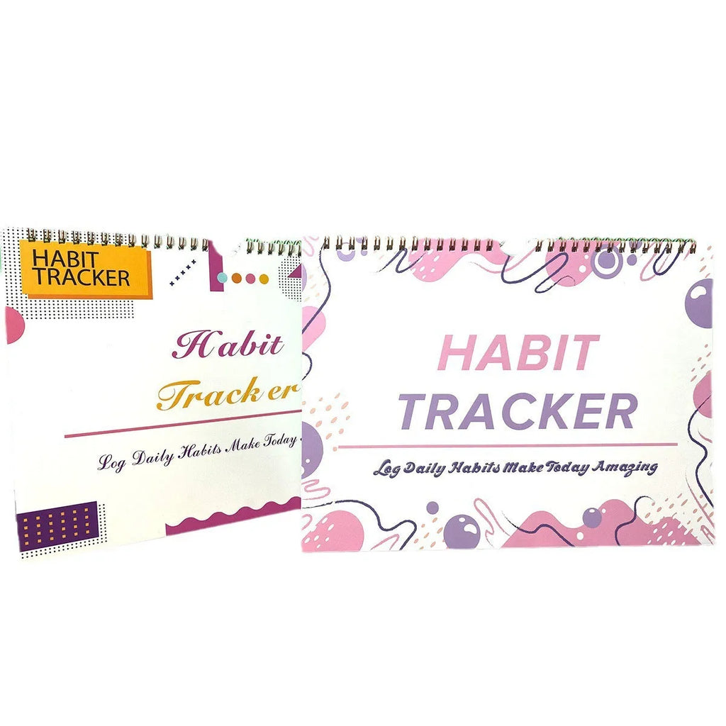 Habit tracking device showing 12 internal pages for schedule planning in various colour options