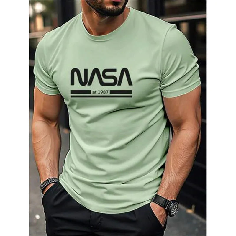 Men's printed slim-fit cotton short sleeve T-shirt in straight cut design