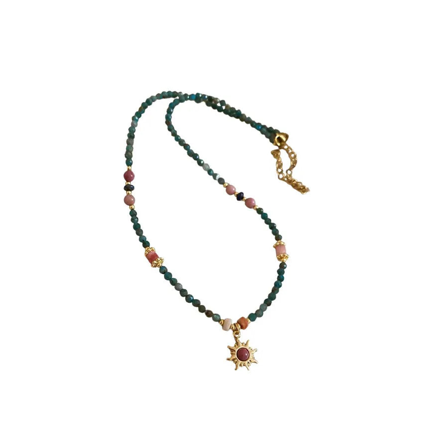 French royal style freshwater pearl necklace with stone sun pendant on 41-50cm clavicle chain