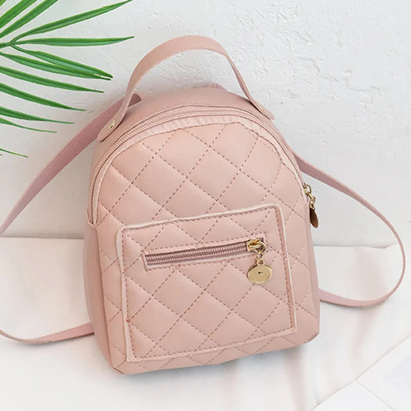 Hard square Korean style embroidered backpack for girls in black, pink, or white.