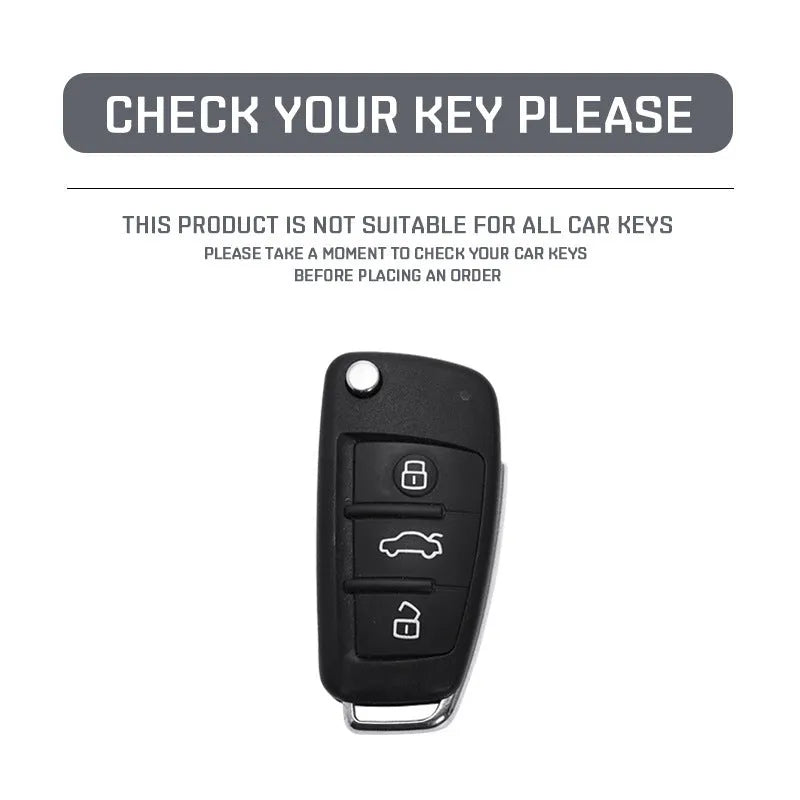 Carbon fibre style car key cover with mirror in feilin material, shown in carbon colour.