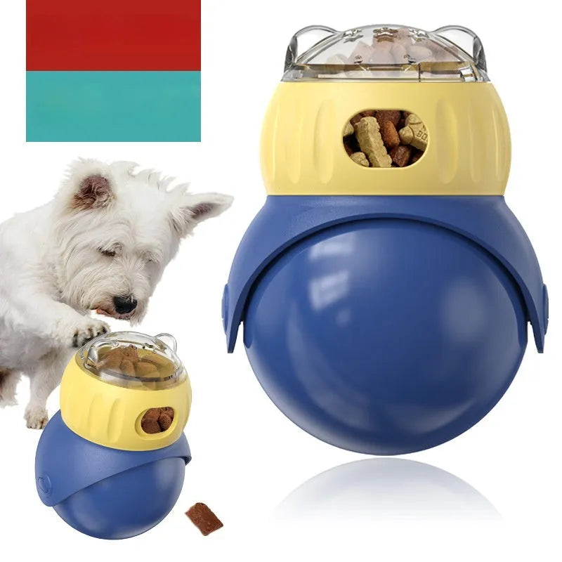 Tumbler Owl plastic puzzle cat feeder in Morandi yellow and blue colours