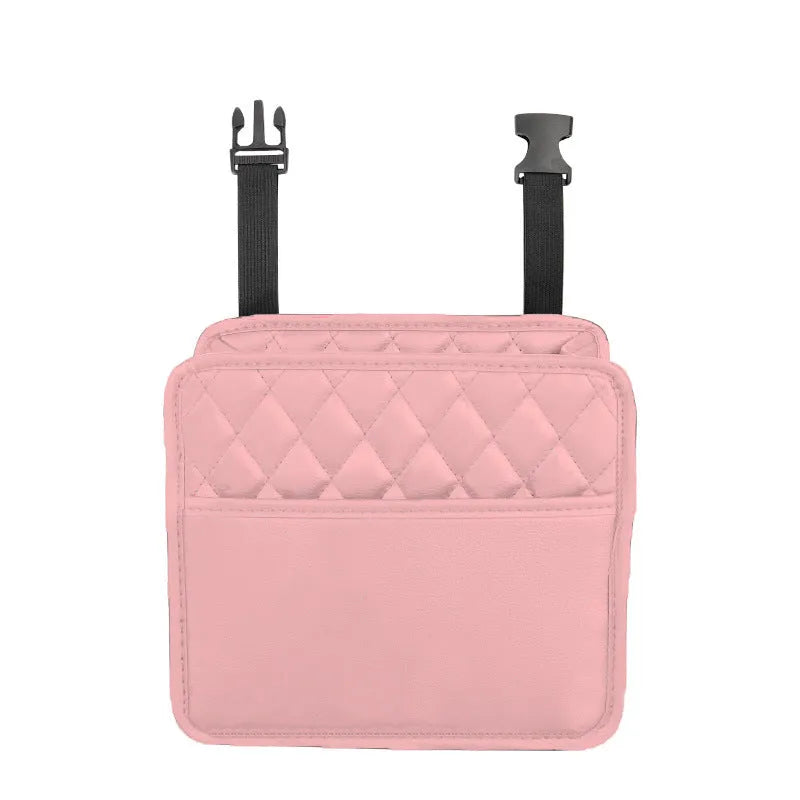 Leather car interior hanging storage bag and trash can in black, pink, green, or white colour