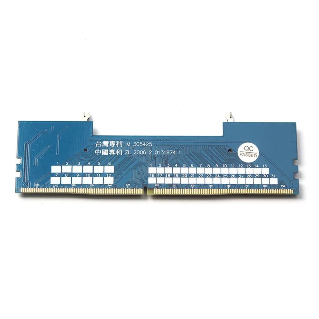 DDR4 laptop to desktop memory adapter card with gold contacts and included memory stick