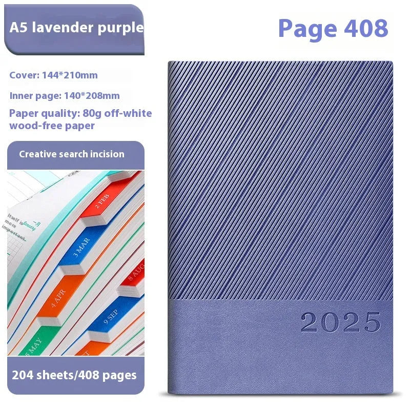 A5 office notepad with striped PU leather cover showing 204 sheets of thickened paper
