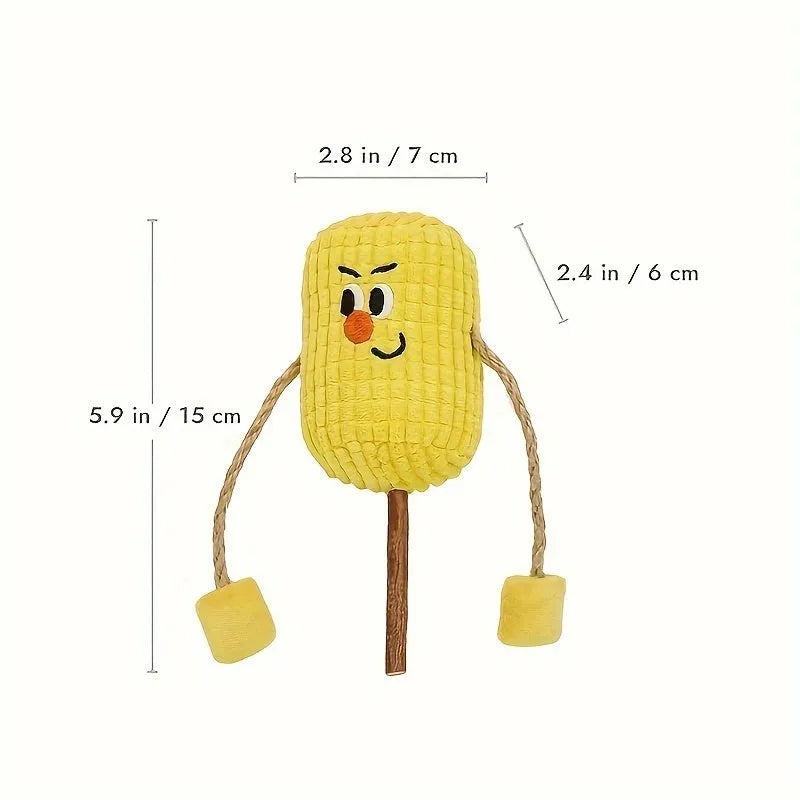 Corn cob shaped cat toy with natural maize husk texture for dental cleaning and molar exercise