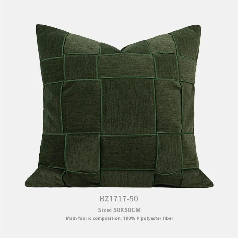 Square chenille woven sofa cushion pillow in beige, measuring 50 by 50 centimetres.