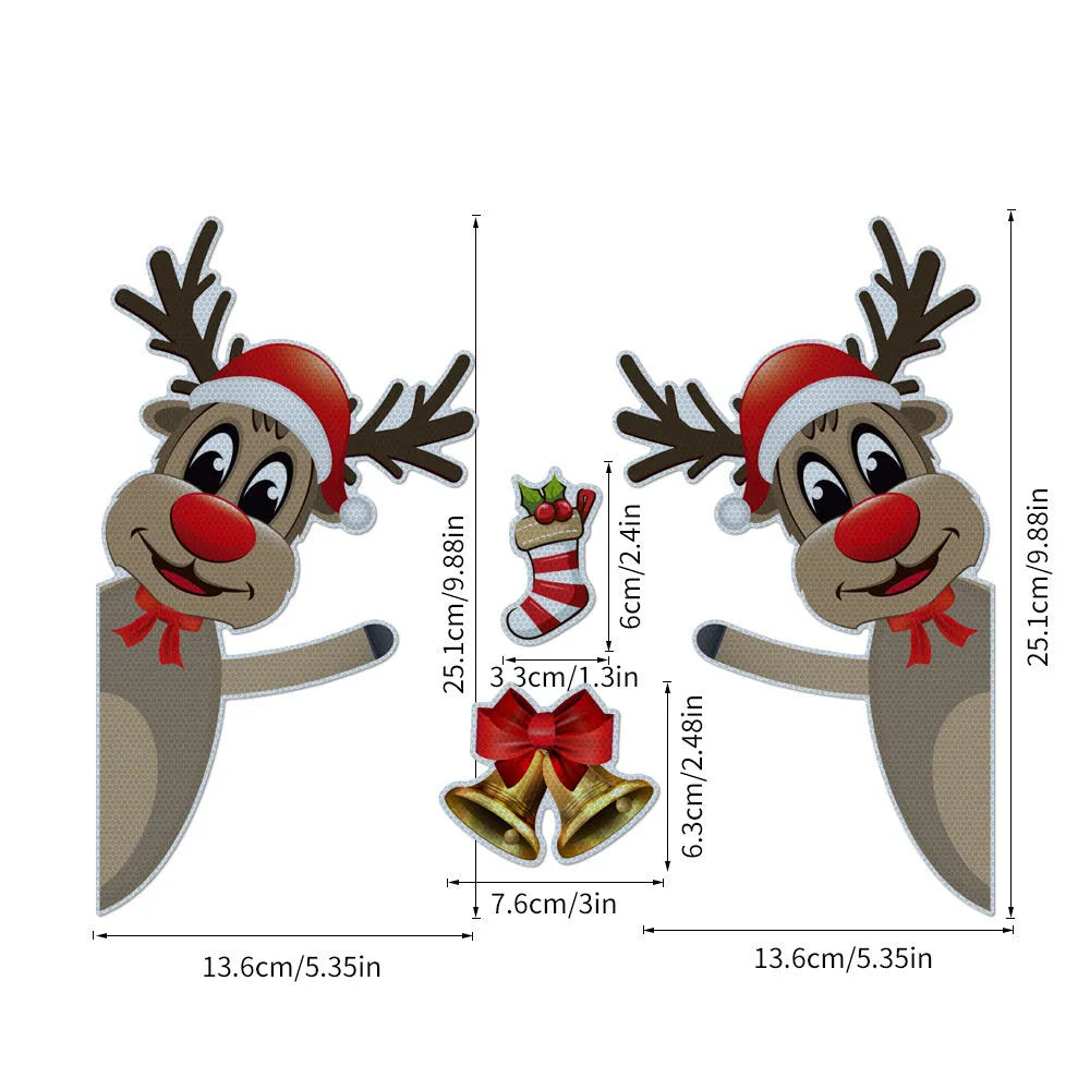 Colourful cartoon Christmas elk with bells magnetic bumper sticker with luminous reflective properties