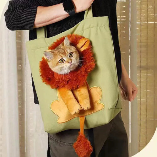 Canvas pet carrier backpack with cartoon pattern for cats and small dogs